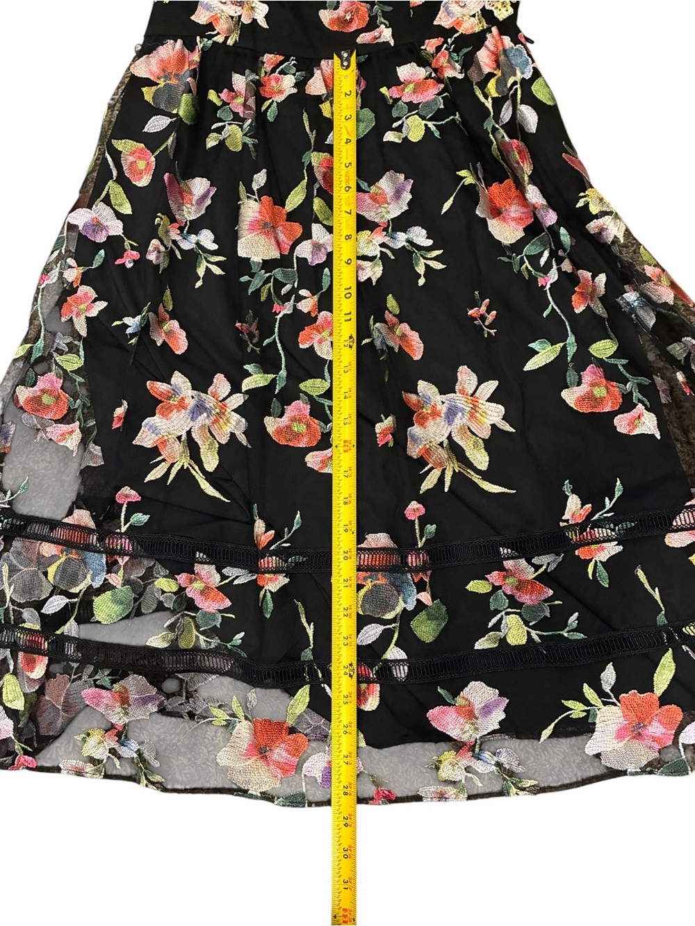 Adrianna Papell Black Floral Mesh Fit-and-Flare Dress Beaded lined formal dress - Picture 12 of 14